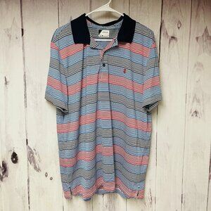 Izod Men's Golf Polo Shirt Red White Blue Black Stripe Size XL Short Sleeve